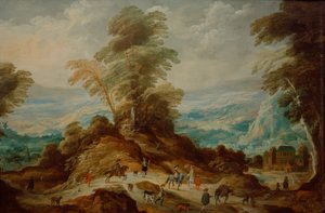 Gebirgslandschaft mit Jagdgesellschaft