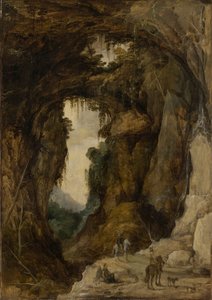 Landschaft mit Grotte und Reiter von Joos de Momper the younger