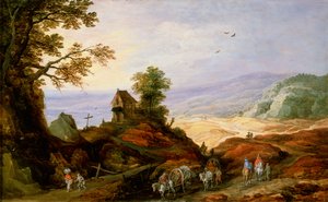 Landschaft mit einer Kapelle auf einem Hügel, spätes 16. oder 17. Jahrhundert von Joos de Momper the younger