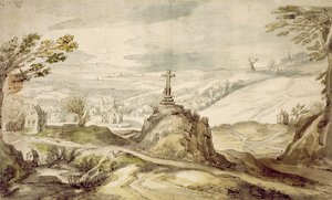 Gebirgslandschaft mit einem Kreuz von Joos or Josse de Momper