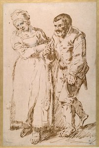 Die Schritte eines alten Bauern, geführt von seiner Frau