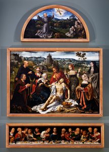 Altarbild der Kreuzabnahme, mit den Stigmata des Hl. Franziskus, der Kreuzabnahme Christi und dem Letzten Abendmahl aus der Kirche der Minderbrüder in Genua von Joos van Cleve