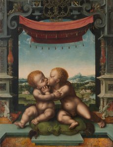 Das Jesuskind und der heilige Johannes der Täufer in Umarmung von Joos van Cleve