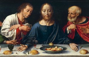 Das letzte Abendmahl, Christus zwischen Johannes und Petrus