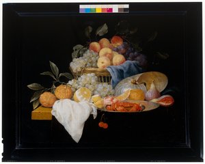 Stillleben mit Früchten und Garnelen von Joris van Son