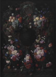 Steinkartusche mit Frucht- und Blumengirlande von Joris van Son