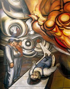 Arbeiterwelt, Opfer des Kapitalismus, Hospital de la Raza, Detail der Decke des Auditoriums mit Fresken von Jose Clemente Orozco, Mexiko-Stadt, 20. Jahrhundert