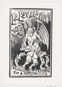 Ein Dämon hält einen Jungen über eine Gruppe von Geiern von José Guadalupe Posada