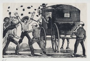 Männer kämpfen in der Nähe eines Pferdes und einer Kutsche, ca. 1900-1910 von José Guadalupe Posada
