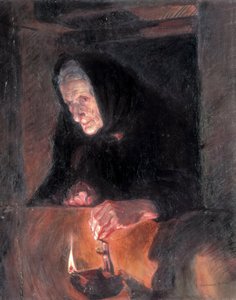 Alte Dame mit der Öllampe. Gemälde von Jose Benlliure Ortiz (1884-1916) von Jose Benlliure Ortiz