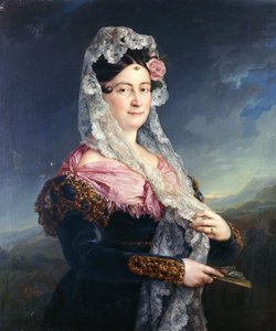 Porträt von Dona Maria de los Dolores Gomez de las Casas e Ibarrondo, die erste Marquise von Ulagares, stehend dreiviertel Länge von Jose Camaron