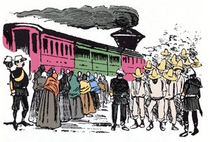 Die Mexikanische Revolution (1910-1920): Deportation von Arbeitern im Valle Nacional, circa 1908 - Xylographie von Jose Guadalupe Posada (1852-1913) von José Guadalupe Posada