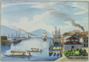 Mündung des Passig-Flusses, aus "The Flebus Album of Views In and Around Manila", ca. 1845 von Jose Honorato Lozano