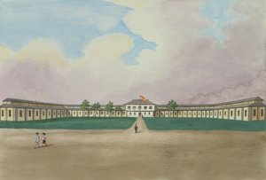 Die neue Zigarrenfabrik in Meisic, aus dem Flebus-Album der Ansichten in und um Manila, ca. 1845 von Jose Honorato Lozano