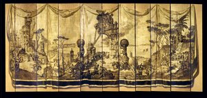 Vision Mediterranea, elfblättriger Bildschirm, ca. 1925 von Jose Maria Sert y Badia