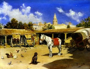 Ein Innenhof in Murcia mit Kathedralenturm von Jose Marin Baldo