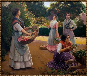 Blumenverkäufer im Park von Maria Luisa - Gemälde von Jose Rico Cejudo (1864-1939), Öl auf Leinwand von Jose Rico y Cejudo