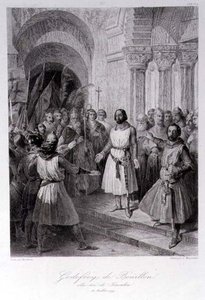 Gottfried von Bouillon (ca. 1060-1100) zum König von Jerusalem gewählt, graviert von Leopold Massard (1812-89) von Jose de (after) Madrazo y Garreta