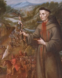 Zerstörung der Mission von St. Saba in Texas durch die Indianer und Martyrium des Franziskanermönchs Jose de Sanriesban (Detail) von Jose de or Joseph Paez
