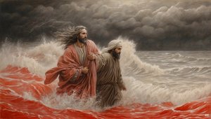 Jesus von Nazareth rettet Simon Petrus vor dem Ertrinken von Josef Johann Michel