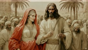 Jesus rettet die Ehebrecherin vor der Steinigung von Josef Johann Michel