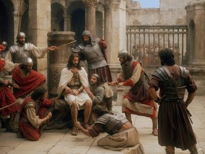 Jesus von römischen Soldaten verspottet und geschlagen von Josef Johann Michel