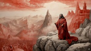 Jesus wurde vom Teufel auf einem Berg alle Reiche der Welt gezeigt - bete mich an