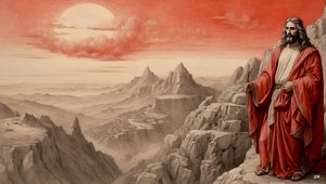 Jesus wurde vom Teufel auf einem Berg alle Reiche der Welt gezeigt - bete mich an