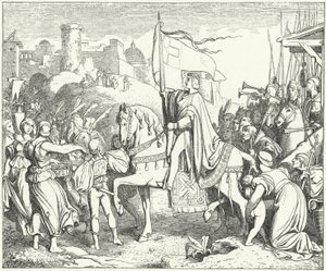 Der Heilige Römische Kaiser Friedrich II. zieht in Jerusalem ein, Sechster Kreuzzug von Josef Mathias (after) Trenkwald