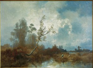 Herbsttag im Dachauer Moos mit Jägern und Hunden von Josef Wenglein
