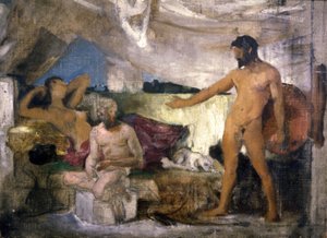 Trojanischer Krieg: Achilleus und Priamos, König von Troja, um 1850 (Skizze) von Joseph Noel Sylvestre