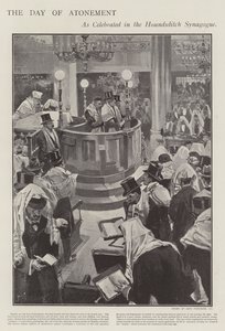 Feier des jüdischen Versöhnungstages in der Houndsditch-Synagoge, London (Lithografie) von Joseph (after) Finnemore