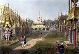 Szene auf der Terrasse der Großen Dagon-Pagode in Rangoon, Blick nach Norden, Platte 5 aus 