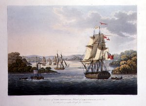 Der Hafen von Port Cornwallis. Insel Great Andaman, mit der Flotte auf dem Weg nach Rangoon, gestochen von G. Hunt, veröffentlicht von Kingsbury & Co., London von Joseph (after) Moore