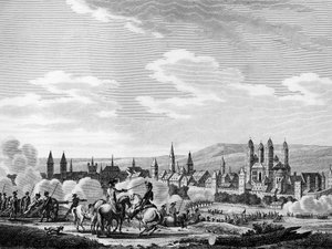 Eroberung der Stadt Speyer im Oktober 1792. Gravur von Berthaut nach Swebach. Paris, Bibliothek des Instituts für Revolutionsgeschichte von Joseph (after) Swebach Desfontaines