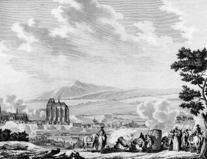 Ankunft der konterrevolutionären Kräfte der österreichischen Armee: Bombardierung der Stadt Lille (25. September) von Joseph (after) Swebach Desfontaines