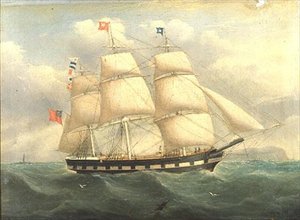 Ein englisches Rahsegelschiff vor der Küste