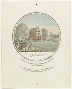 Angriff bei der Duivendrechtse Brücke, 1787. Französische Platten der preußischen Angriffe bei Amsterdam im Jahr 1787 (Serientitel)