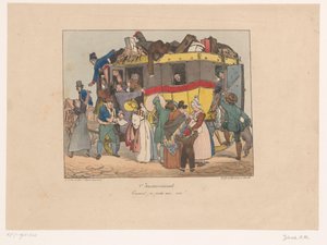 Passagiere versuchen, in einen vollen Omnibus zu steigen von Joseph Ambroise Jobard