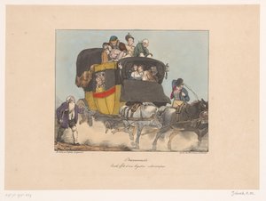 Frau erbricht sich aus einer fahrenden Omnibus (Ongemakken) von Joseph Ambroise Jobard