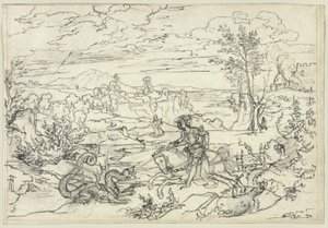 Landschaft mit Sankt Georg und dem Drachen und dem Monte Soratte von Joseph Anton Koch