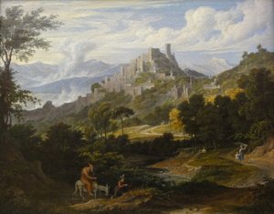 Landschaft bei Olevano mit reitendem Mönch