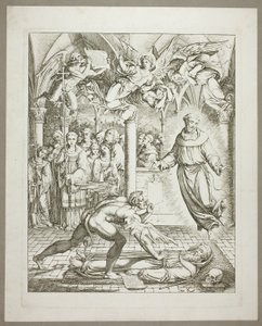 Der Kampf zwischen dem Teufel und dem heiligen Franziskus von Assisi um die Seele von Guido da Montefeltro, Tafel drei aus Darstellungen aus Dantes Hölle von Joseph Anton Koch