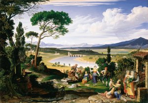 Tiberlandschaft mit fröhlichen Landbewohnern, 1817 von Joseph Anton Koch