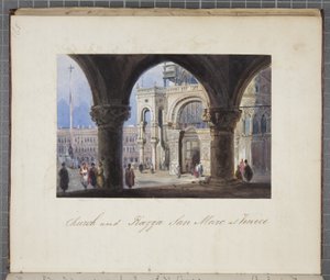 Kirche und Piazza San Marco in Venedig, eingeklebt in Thomas Moodys Tagebuch einer Reise durch die Schweiz und Italien, 1822