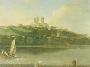Ansicht der Kathedrale und Stadt Lincoln vom Fluss, ca. 1760 von Joseph Baker