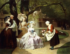 Marie Antoinette und Ludwig XVI. im Tuileriengarten mit Madame Lambale, 1857 von Joseph Caraud