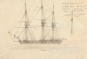 Seitenansicht einer einzelnen Korvette und Spitze eines einzelnen Mastes, Hotspur von Joseph Cartwright