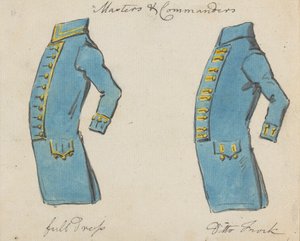 Seitenansicht von zwei Marinejacken; Meister und Kommandanten von Joseph Cartwright