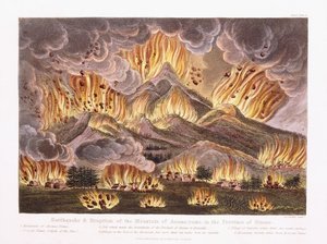 Erdbeben und Ausbruch des Berges Asama-yama in der Provinz Sinano, 1822 von Joseph Constantine Stadler